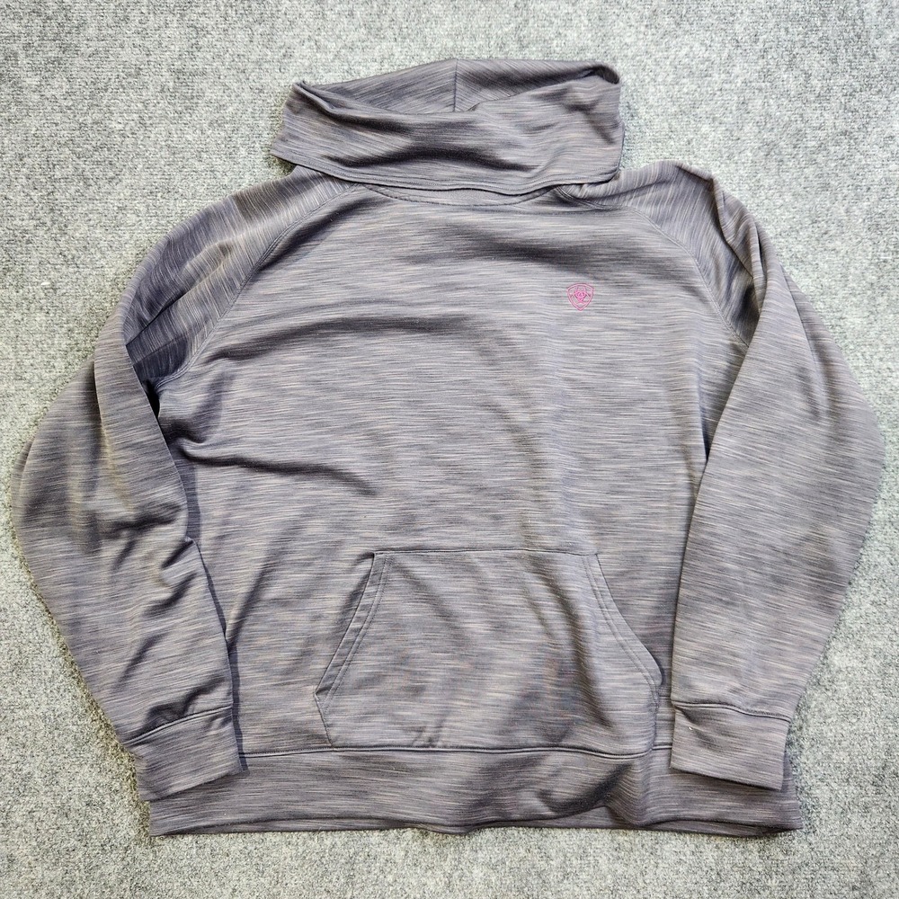 Ariat Tek Sweatshirt Womens XL Gray Pullover Fleece Cowlneck Striped Thermal